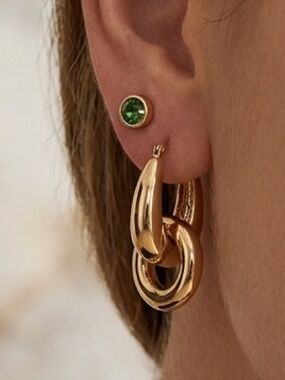 Joe Fresh Green Stud Goldtone Hoop Earrings 2 Pack